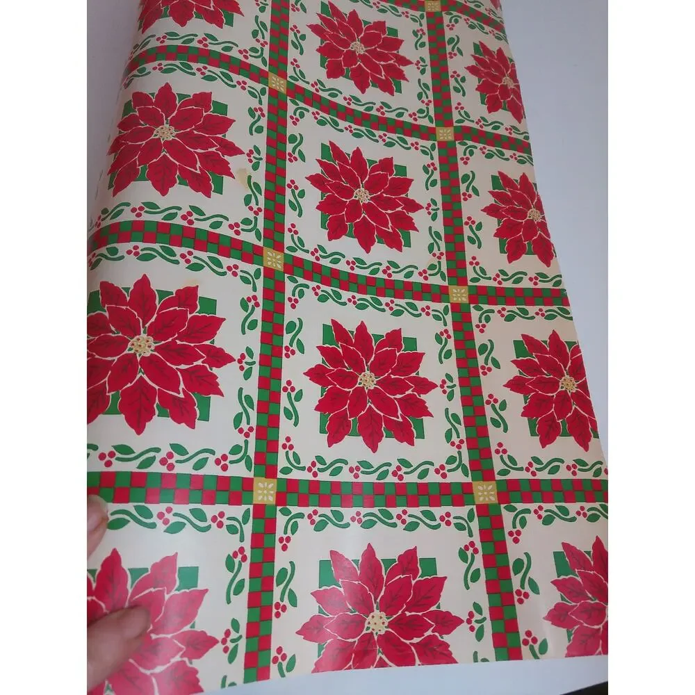 Vintage Artfaire Christmas Wrapping Paper Poinsettia Floral Partial Roll